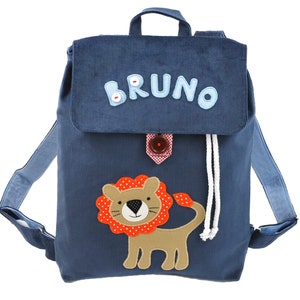 Sac à dos bleu personnalisé avec un lion pour un enfant, un cadeau pour un enfant d'âge préscolaire