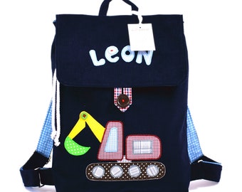 Toddler's Bagpack with excavator for a boy, kindergarten backpack with name of a child, backpack excavator for kindergarten, bag with name