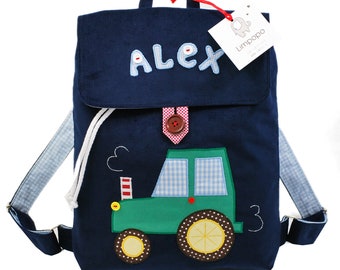 Backpack with tractor for boy, backpack for toddler, kindergarten backpack with name of a child, backpack with tractor for kindergarten