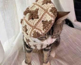 Handmade Crocheted Beret Hat for Cat-French Style - Granny square - Pet Clothes -Pet Accessories-Cute Pet Fashion-Costume
