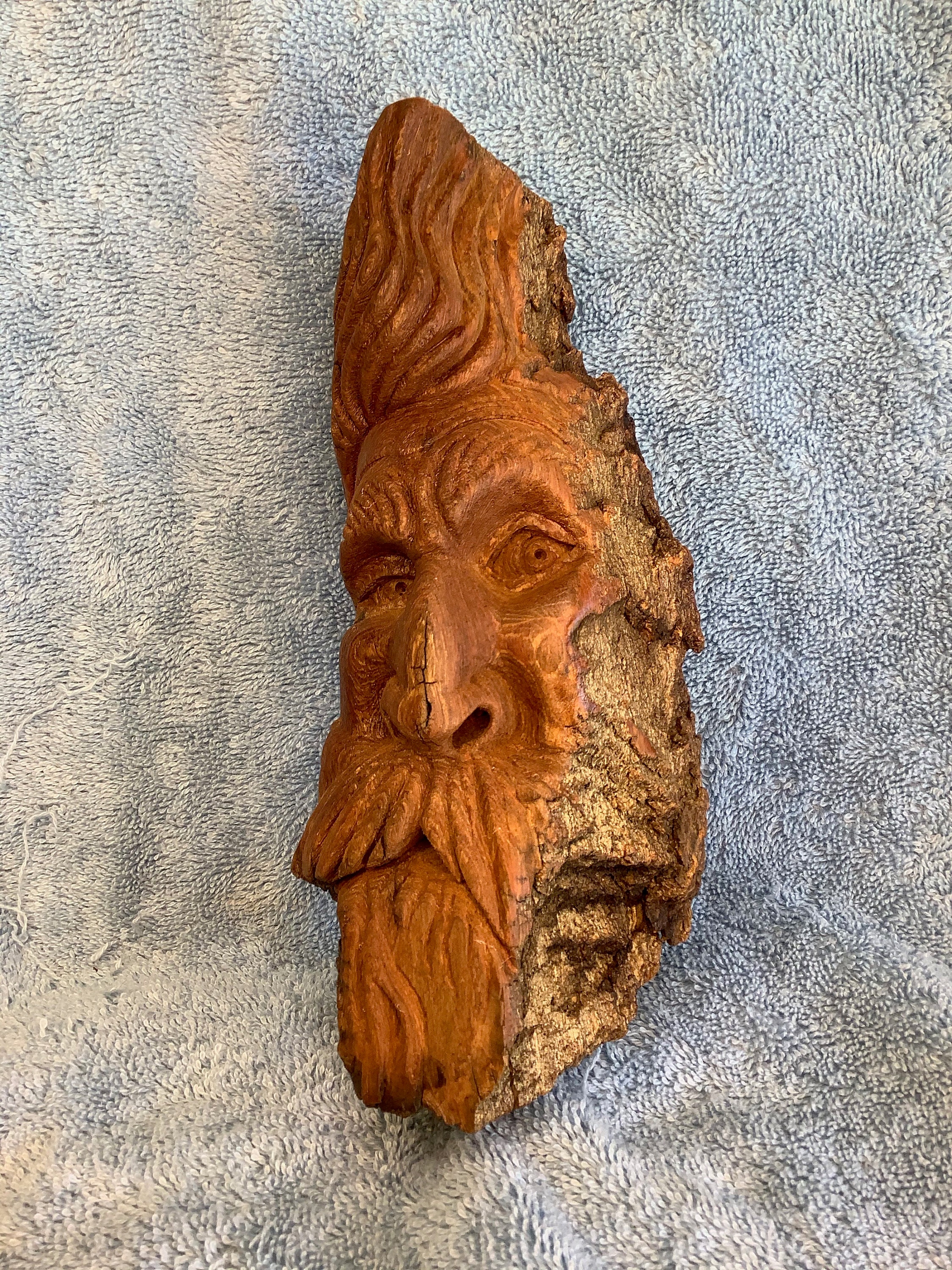 Wood Carving Wood Spirit Carved Face Face Carving Wizard Unique gift ooak Hand Carved Sculpture Cabin Decor Folk Art Original
