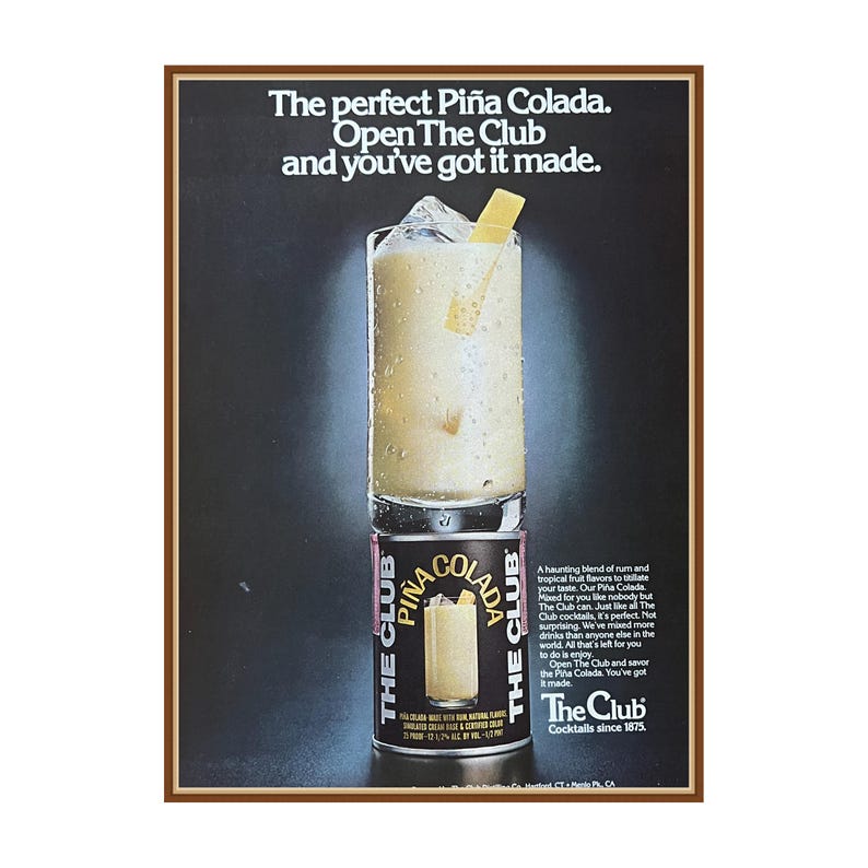 Vintage the Club Pina Colada Advertisement - Etsy