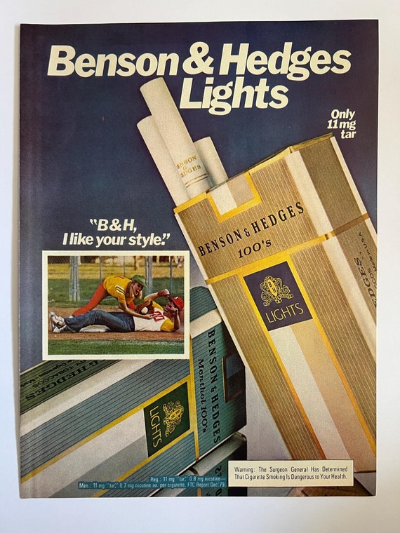 b and h cigarette Vintage Benson & Hedges Lights Cigarettes Advertisement