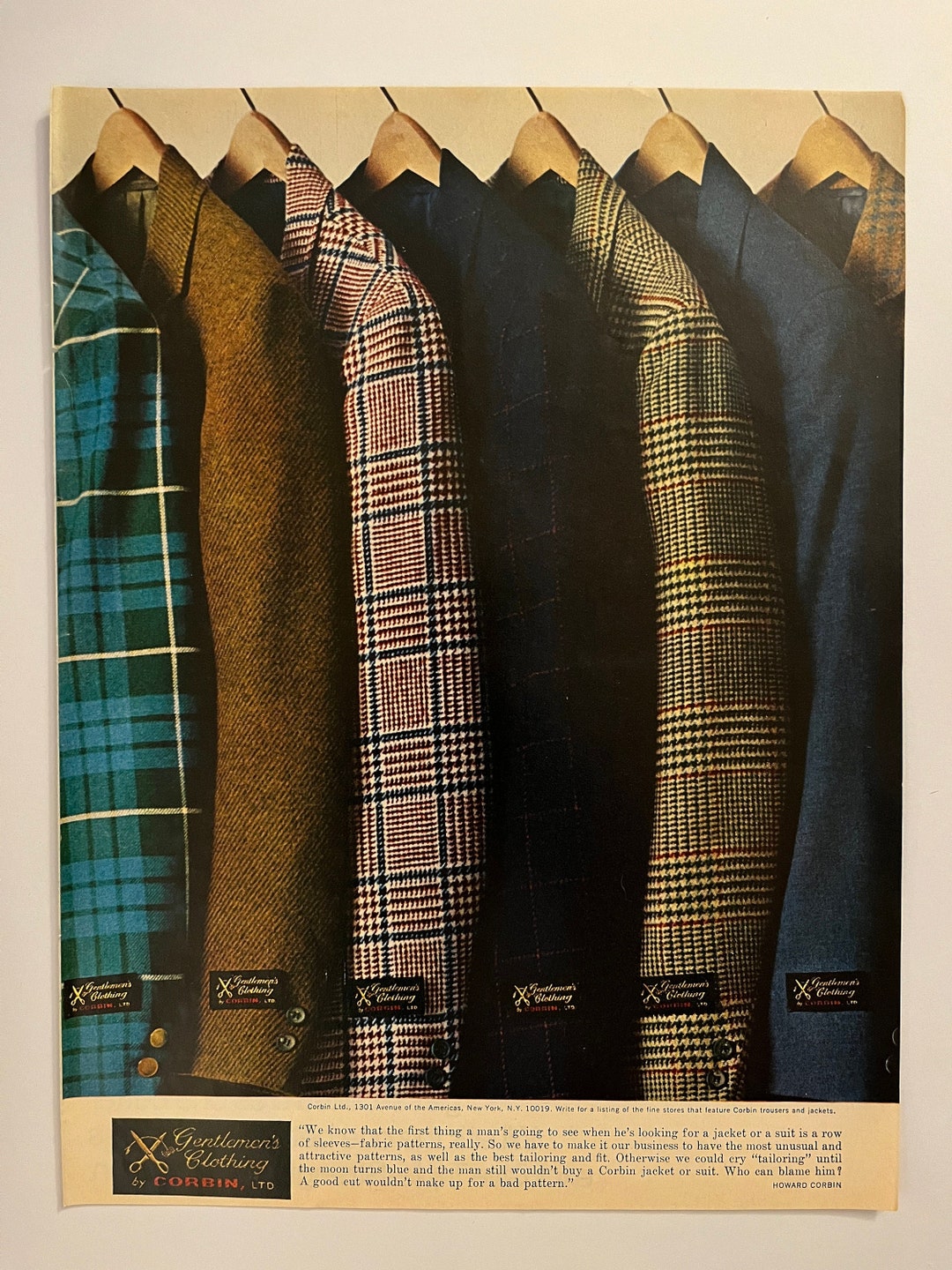 Vintage Corbin Gentlemen's Clothing Advertisement - Etsy