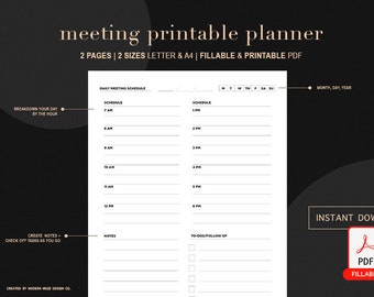 Editable + Fillable Printable Checklist | Meeting Day Planner Template | Modern Minimalist Multi-category Checklist | Instant Download 01