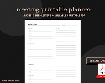 Editable + Fillable Printable Checklist | Meeting Day Planner Template | Modern Minimalist Multi-category Checklist | Instant Download 03