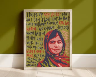 Lámina de Malala Yousafzai, arte feminista para pared, descarga digital.
