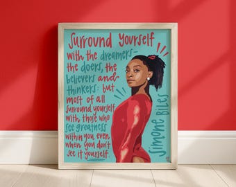 Lámina de Simone Biles, arte mural inspirador, descarga digital.