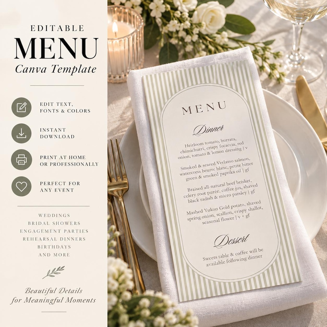 Sage Green Wedding Menu Template - Etsy Sage Green Wedding Menu Template - Etsy