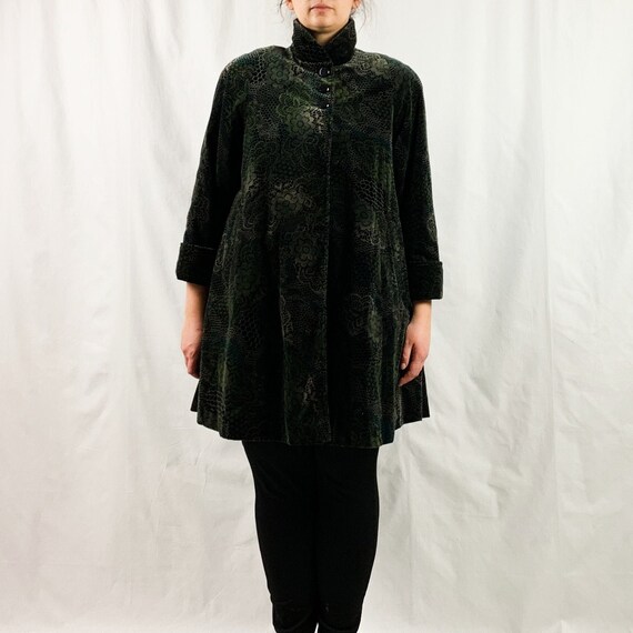 Velvet Dark Green Floral Vintage Coat