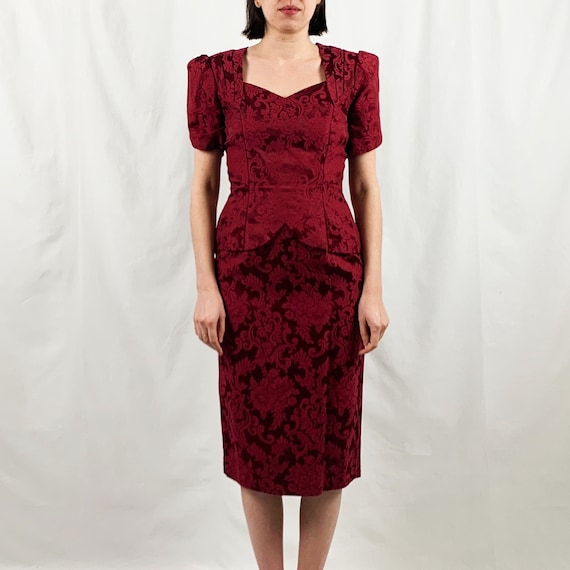 Vintage Scott McClintock Burgundy Brocade Dress