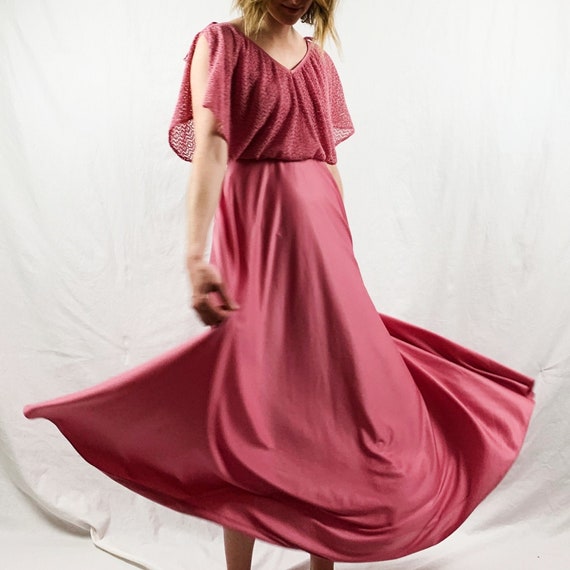 Rose Pink 70s Maxi Dress with Crocheted Flutter Sl