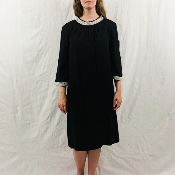 Black 60s Mod Dress with Silver Sparkle Collar