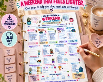 ADHD Weekend Planner Printable, Weekend Reset Planner, ADHD-Friendly Catch Up Planner, Weekly Reset Checklist, A4 Printable