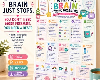 ADHD Brain Reset Printable, Emergency Reset Toolkit, Overwhelm Worksheet, Self Care Printable, A4 PDF