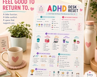 ADHD Desk Reset Printable, Desk Organization Worksheet, Declutter Checklist, Focus & Workspace Reset