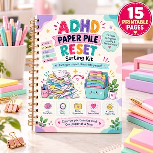 Paper Organization Printable Kit, Paper Clutter Sorting Worksheets, Document Organizer, ADHD-Friendly Paperwork Planner