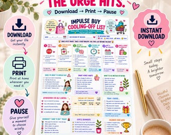 Impulse Buy Cooling-Off List Printable, No-Spend Shopping Worksheet, Impulse Purchase Tracker, Spending Pause Planner, A4 PDF