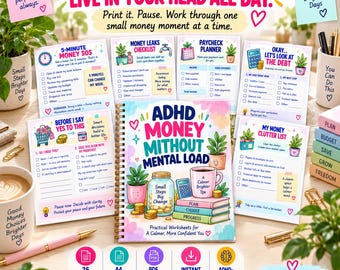 ADHD Money Planner Printable, Money Management Worksheets, Debt & Spending Organizer, Financial Clarity PDF, A4 Instant Download