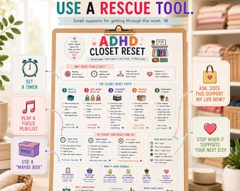 ADHD Closet Reset Printable, Closet Organization Checklist, Decluttering Planner, 5 15 30 Minute Reset, A4 PDF