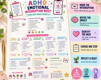 ADHD Emotional Interruption Reset Printable, ADHD Reset Worksheet, Emotional Reset, A4 PDF Instant Download