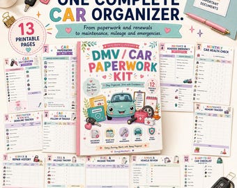 Car Paperwork Organizer Printable, Vehicle Maintenance & Registration Tracker, Car Document Binder PDF