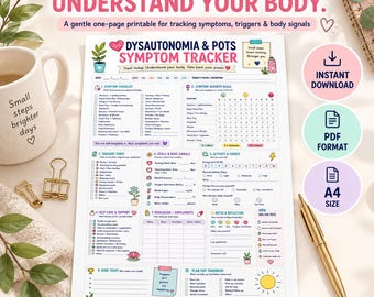 Dysautonomie- und POTS-Symptom-Tracker | Tägliches Symptomtagebuch | Druckbares A4-PDF | Sofort-Download