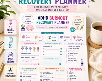 ADHD Burnout Recovery Planner Printable | 15 Page A4 PDF | Gentle Energy & Reset Planner | Instant Download
