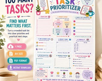 ADHD Task Prioritizer Printable, Task Management Worksheet, Priority Matrix, To Do List Planner, A4 PDF Instant Download
