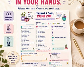 Things I Can Control Printable, Daily Focus Worksheet, Letting Go Planner, A4 PDF