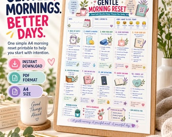 Gentle Morning Reset Printable | Morning Routine Planner | Daily Reset Worksheet | Self Care & Mindful Morning PDF | A4 Instant Download