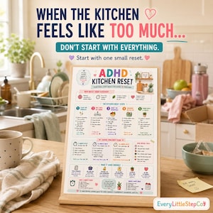 ADHD Kitchen Reset Printable, Kitchen Cleaning Checklist, 5 15 30 Minute Reset, Home Organization A4 PDF