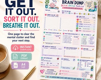 Brain Dump Printable, ADHD Brain Dump Worksheet, Mental Clutter Planner, A4 PDF, Instant Download