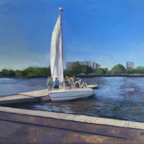 Sailing, Cooper shops River Club, original oil painting, Collingswood, New Jersey