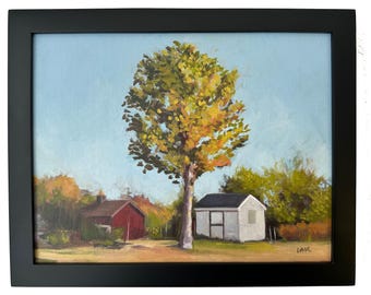 Original Oil Painting: Fall Landscape, Framed 8x10, "Crow's Woods"