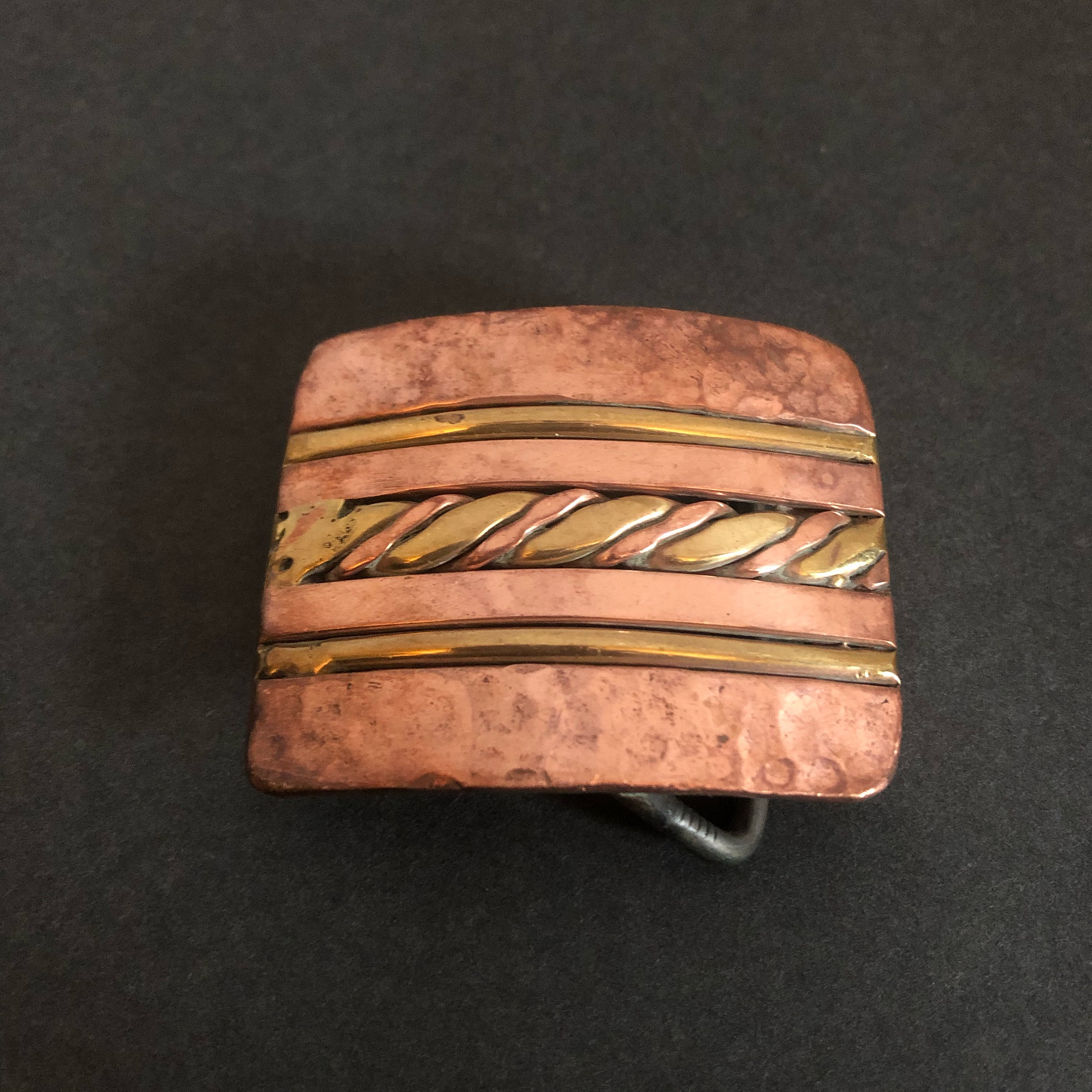 Vintage Brass Copper Metal Hammered Handmade Belt Buckle Designer \