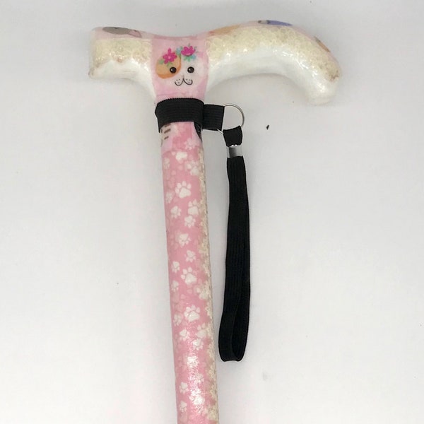 Pretty Pink Paw Print Cat Cane with Lace