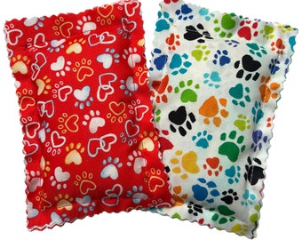 Catnip Pillows Bags Sacks Red and White Paw Print -- Two Pack