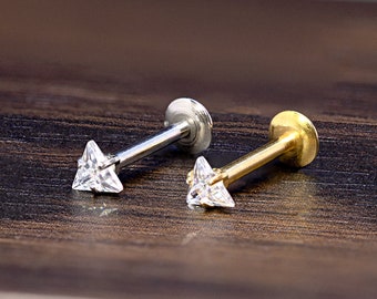Triangle CZ Labret Stud, 16g Helix Earring, Conch Piercing