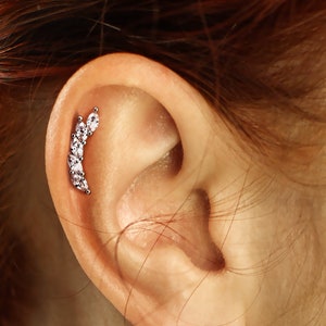 1 piece of 5 Marquise CZ Set Curve Earring 316L Stainless Steel Curved Helix Earring Clear CZ Stud Cartilage Piercing Earlobe Earring 16ga