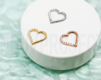 1pc 16G Titanium Hinged Heart shaped Daith Ear Piercing, Heart Daith Piercing, Hinged Clicker Hoop, Heart Clicker Hoop Grade 23 TITANIUM