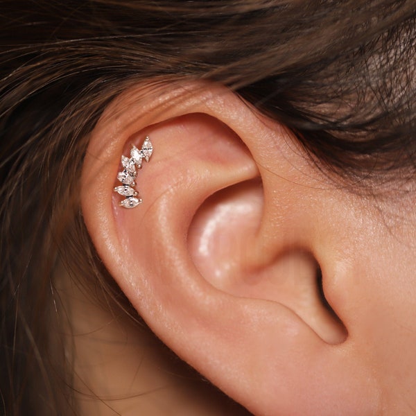 1 piece of 6 Marquise CZ Gem Set Curve Top on Internally Threaded Flat Back Studs Helix Piercing Cartilage stud earrings