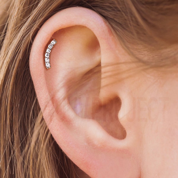 Lined CZ Curved Top on Internally Threaded 316L Surgical Steel Flat Back Studs Helix Piercing Cartilage stud earrings