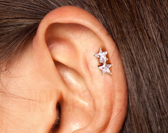 CZ Star Labret, 16G Internally Threaded Cartilage Stud, flat back