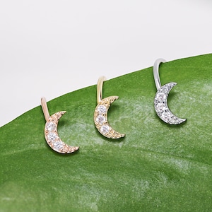 1pc Crescent Moon Nose Hoop Nose Ring 20 Gauge Crystal Moon Hoop Ring For Nose & Ear Cartilage Bendable 20G 8mm CZ Paved Crescent Moon