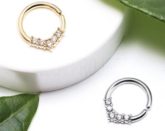 CZ V-Shaped Daith Hoop: 16GA, 8mm Bendable Septum Ring