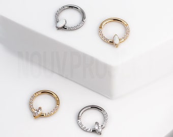 Titanium 16G CZ Opal Marquise Clicker Ring (8mm)