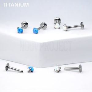 1pc Implant Grade Titanium Internally Threaded 8mm Labret Studs with 3mm Prong Set Opal for Ear Cartilage, Lip, Chin, Monroe