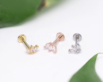 Triple Marquise CZ Top Labret, 16g Surgical Steel Piercing