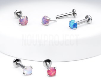 Tiny Fire Opal Labret Stud, 16g Surgical Steel Push Pin Piercing